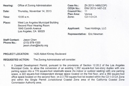 Yet Another Abbot Kinney Project,  One Parking...