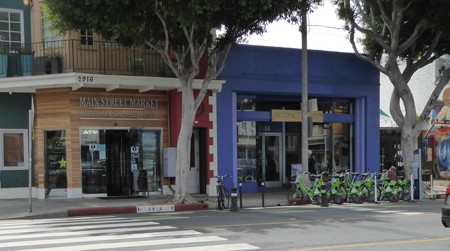 Bike Corrals next to short red at corners...