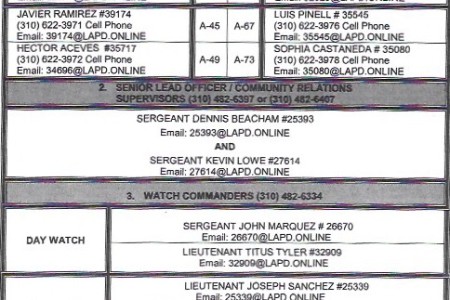 LAPD Pacific Division Lists Contacts
