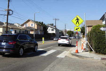 Pacific-Sunset Pedestrian Light Being Installed
