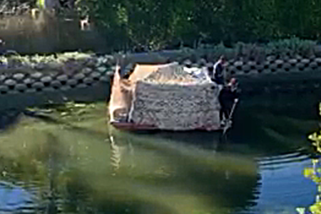 Homeless Floating Barge Down Venice Canals...