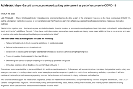 Parking Restrictions Relaxed Because of Coronavirus